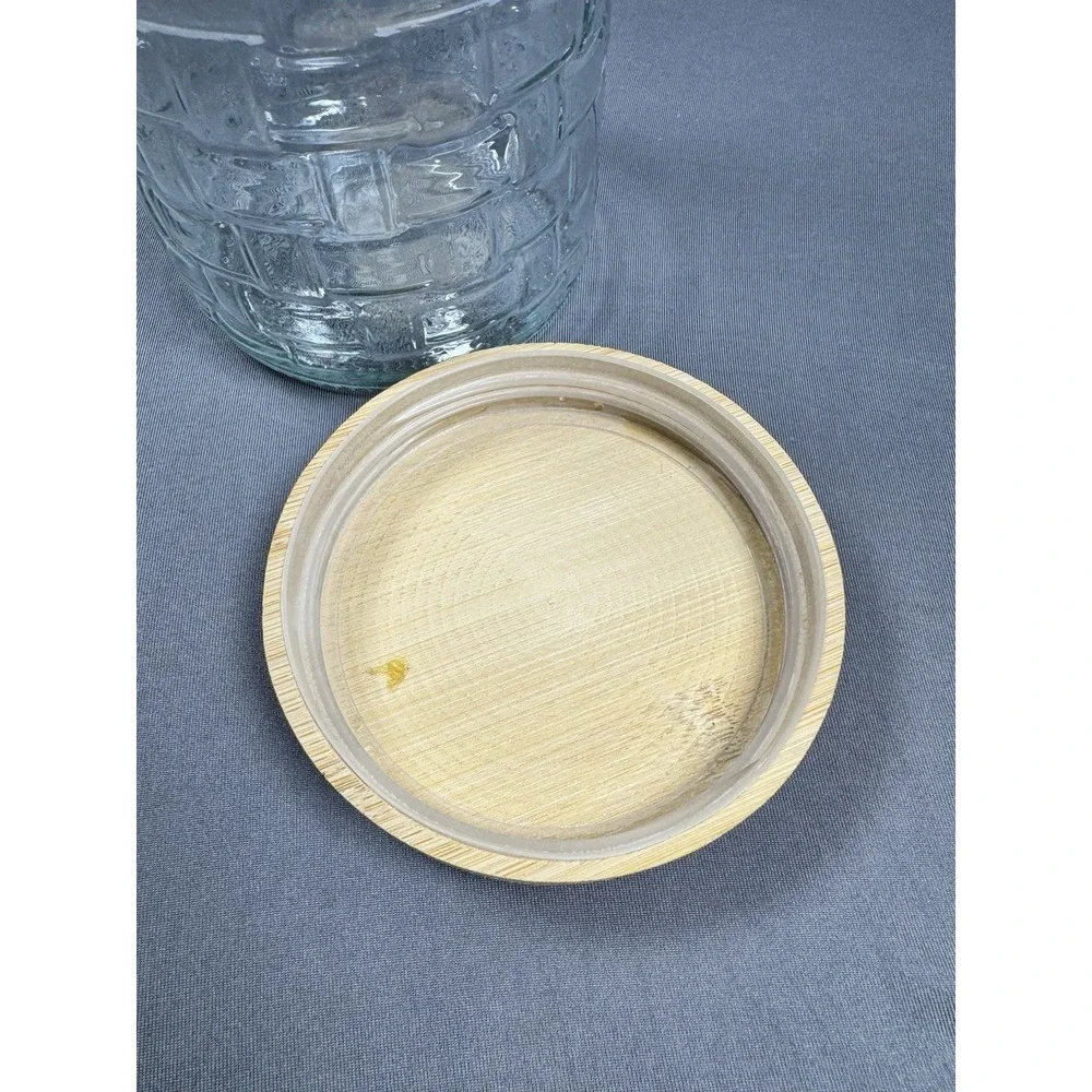Glass Storage Canister Wood‎ Lid Tall Weaved Basket Pattern
